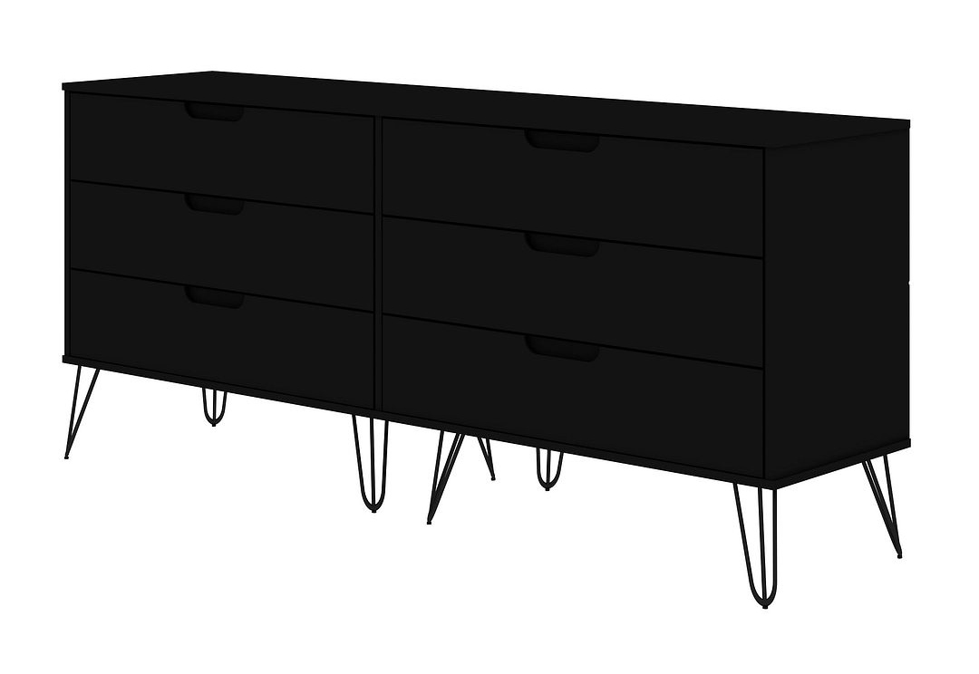 Rockefeller 6-Drawer Low MDF Double Dresser w/Metal Legs