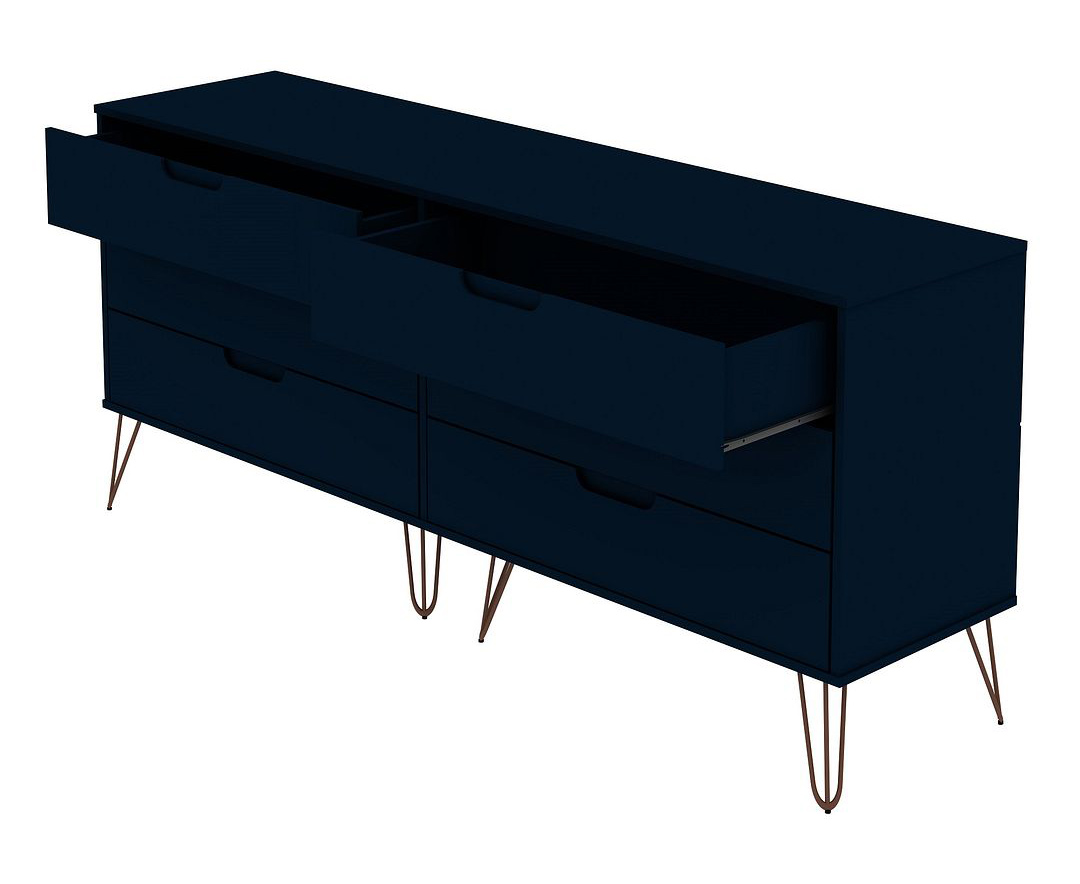 Rockefeller 6-Drawer Low MDF Double Dresser w/Metal Legs