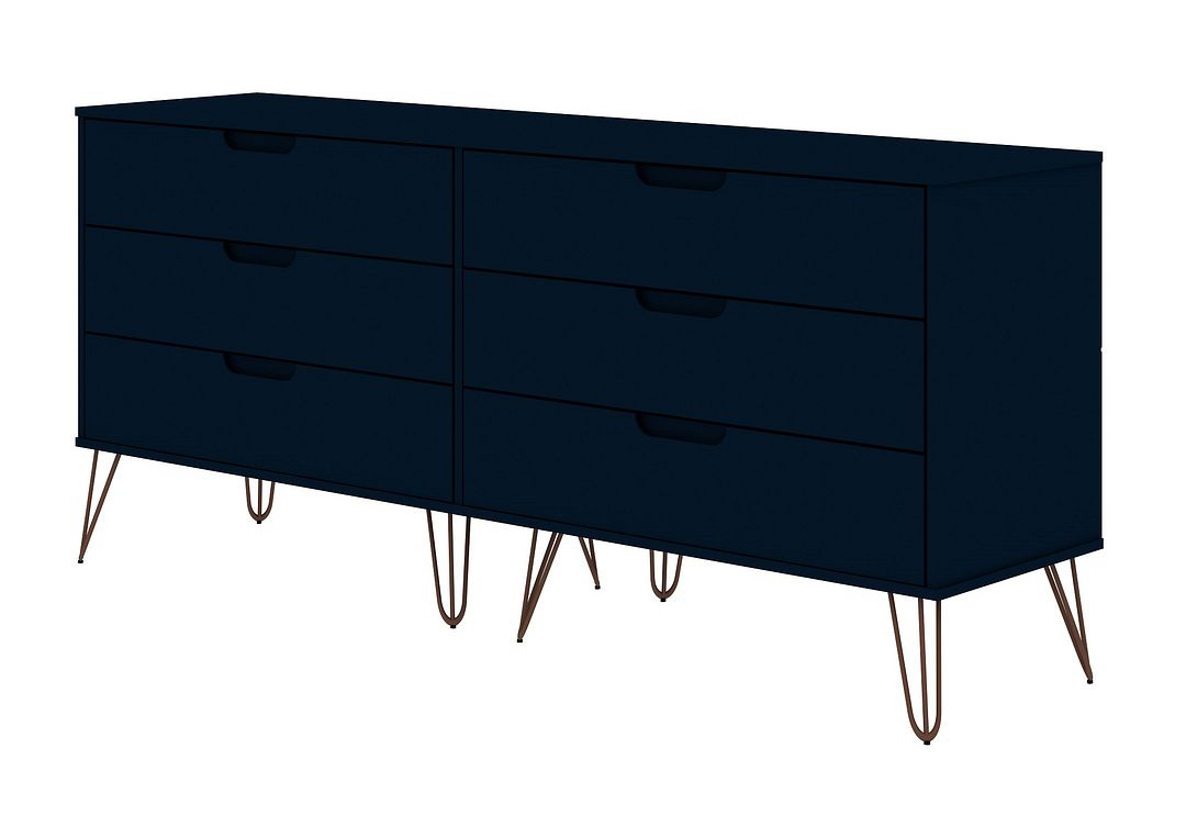 Rockefeller 6-Drawer Low MDF Double Dresser w/Metal Legs