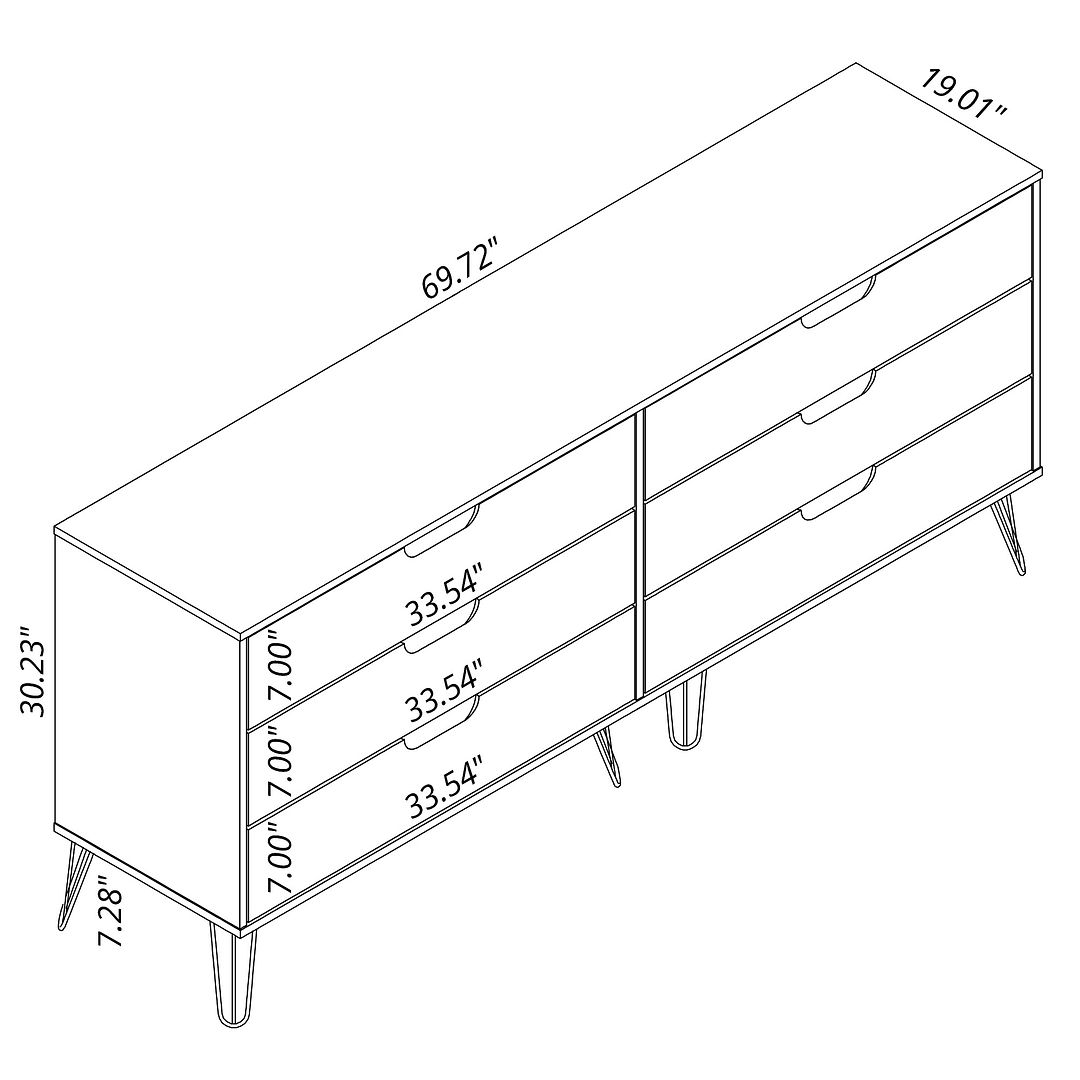 Rockefeller 6-Drawer Low MDF Double Dresser w/Metal Legs