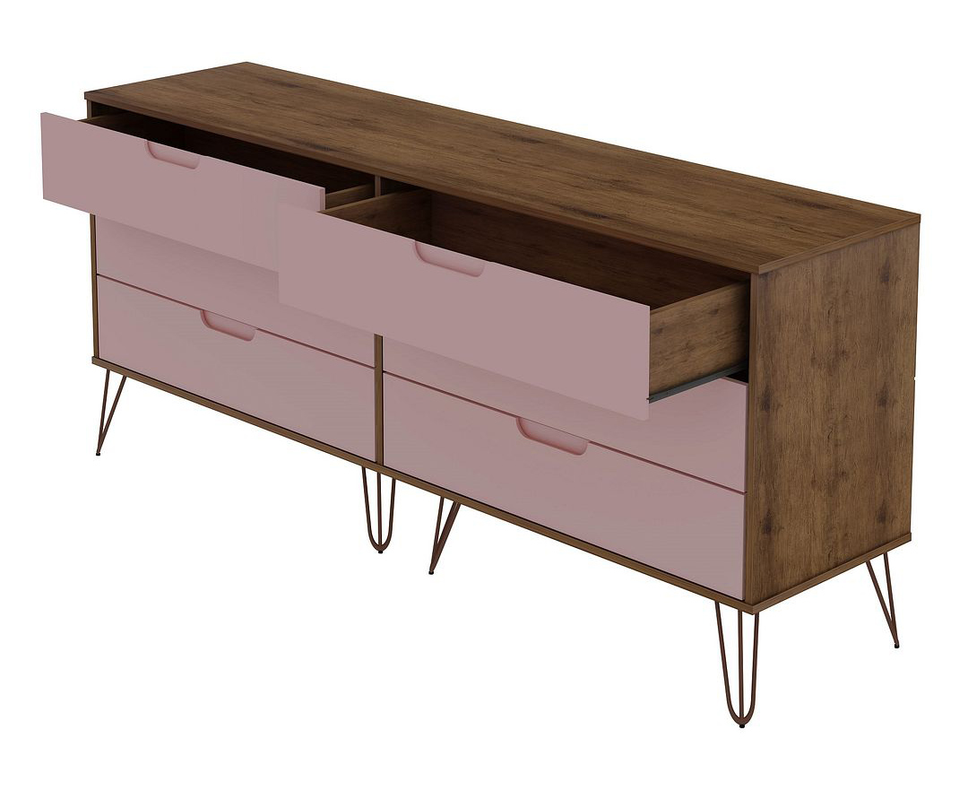 Rockefeller 6-Drawer Low MDF Double Dresser w/Metal Legs