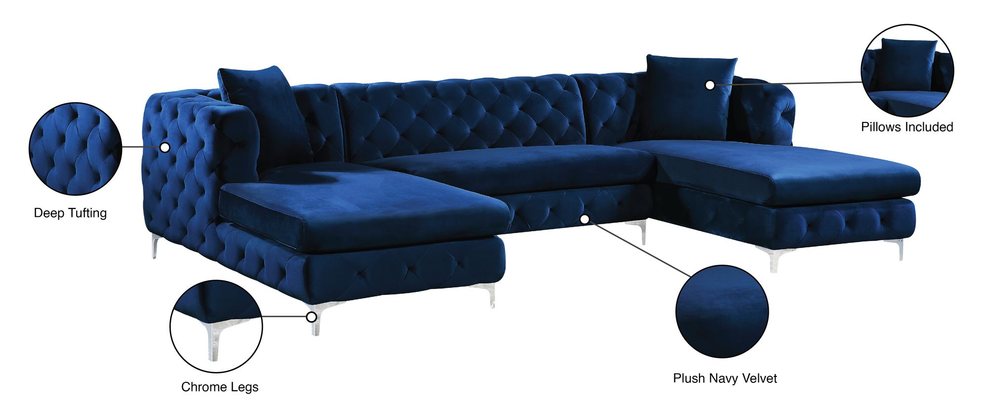 Gail 127" 3-Piece Velvet Sectional