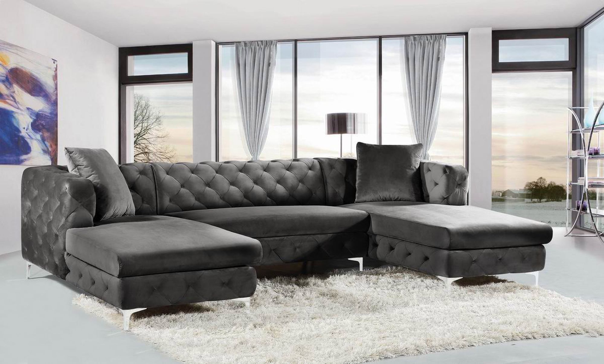 Gail 127" 3-Piece Velvet Sectional