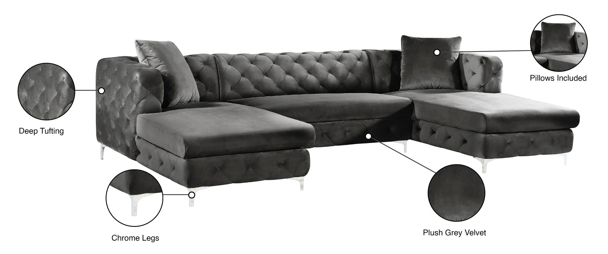 Gail 127" 3-Piece Velvet Sectional