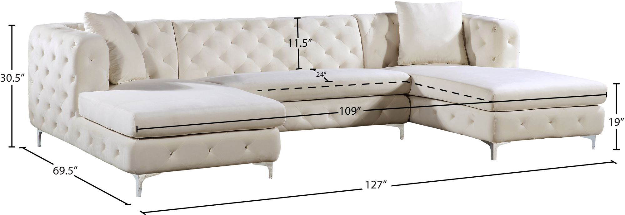 Gail 127" 3-Piece Velvet Sectional