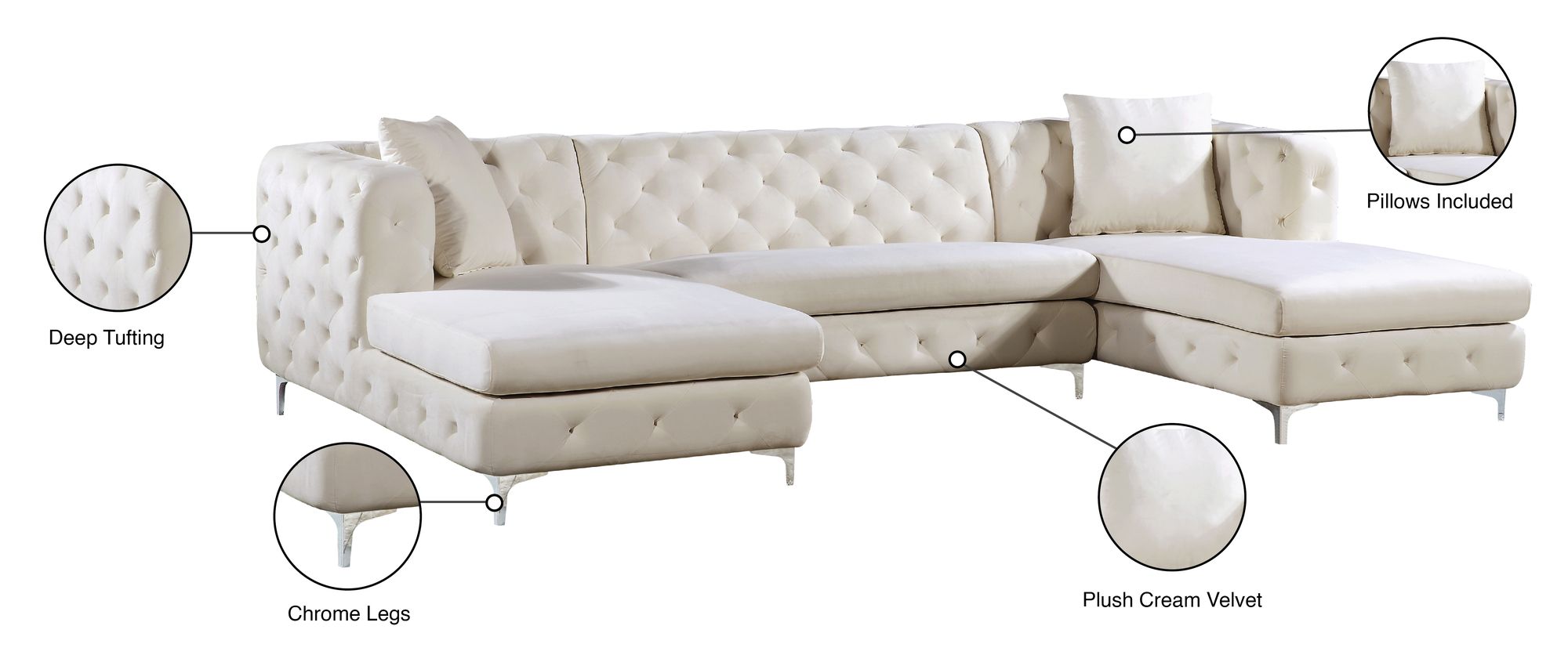 Gail 127" 3-Piece Velvet Sectional