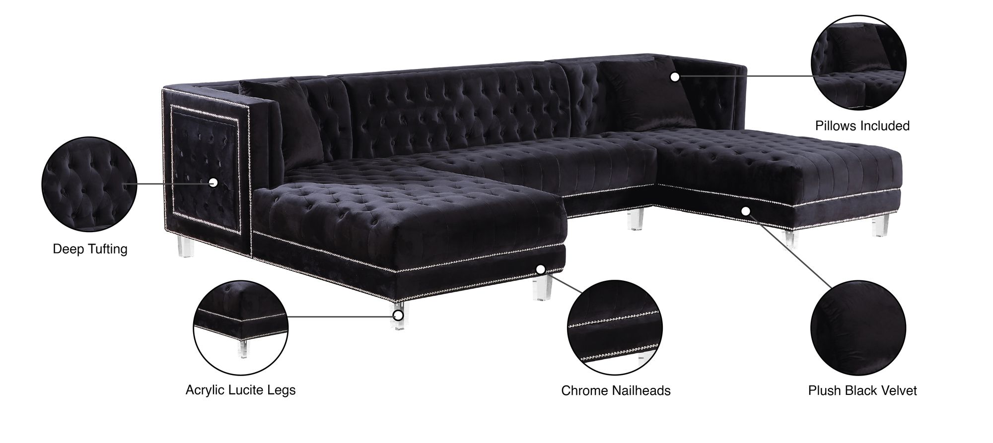 Moda Velvet 3-Piece Sectional