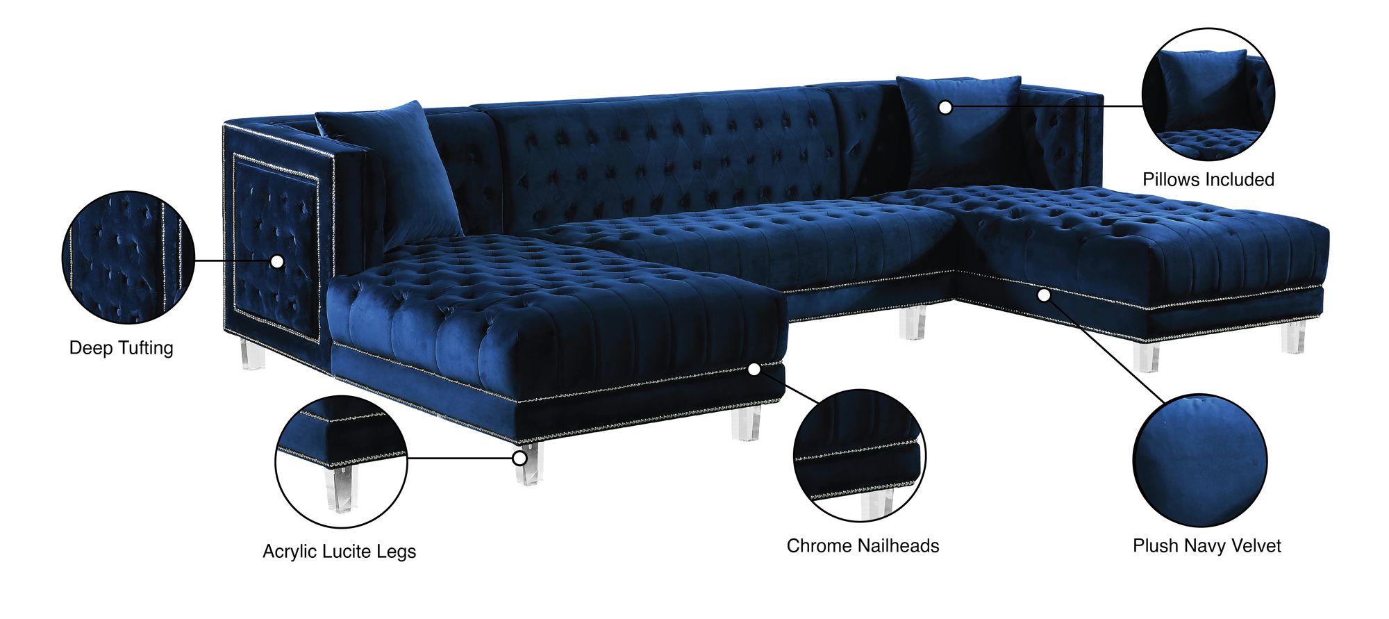 Moda Velvet 3-Piece Sectional