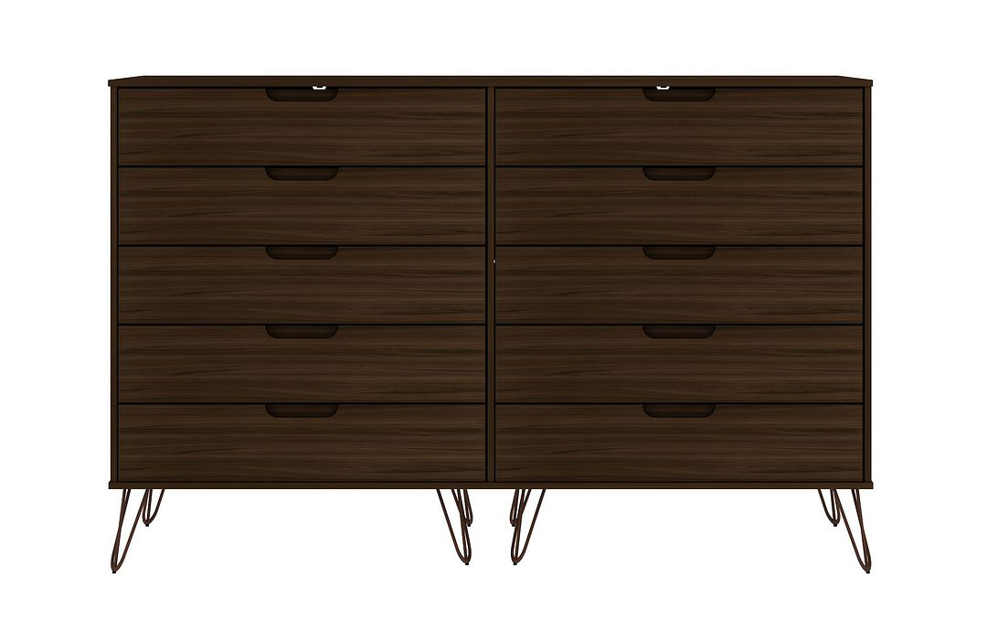 Rockefeller 10-Drawer Tall MDF Double Dresser w/Metal Legs