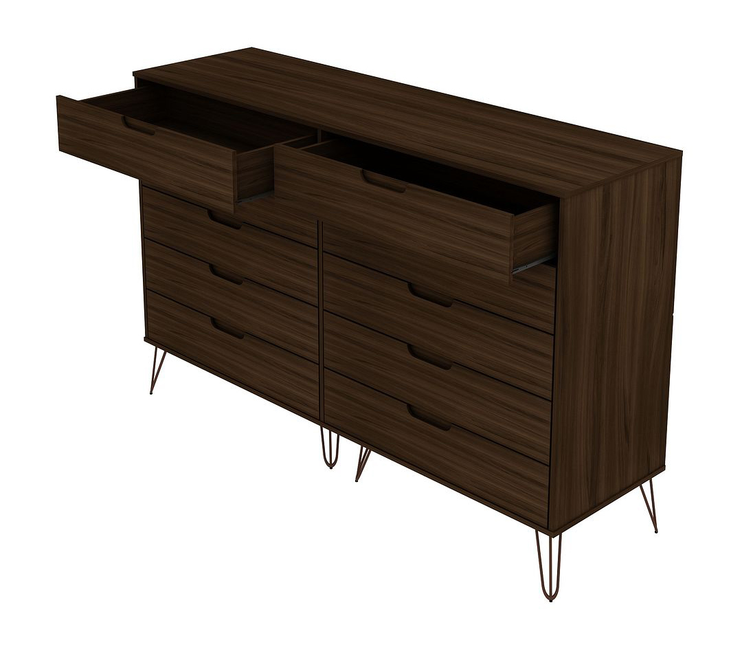 Rockefeller 10-Drawer Tall MDF Double Dresser w/Metal Legs