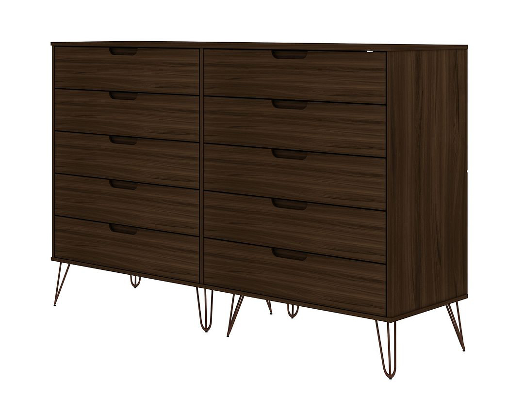 Rockefeller 10-Drawer Tall MDF Double Dresser w/Metal Legs