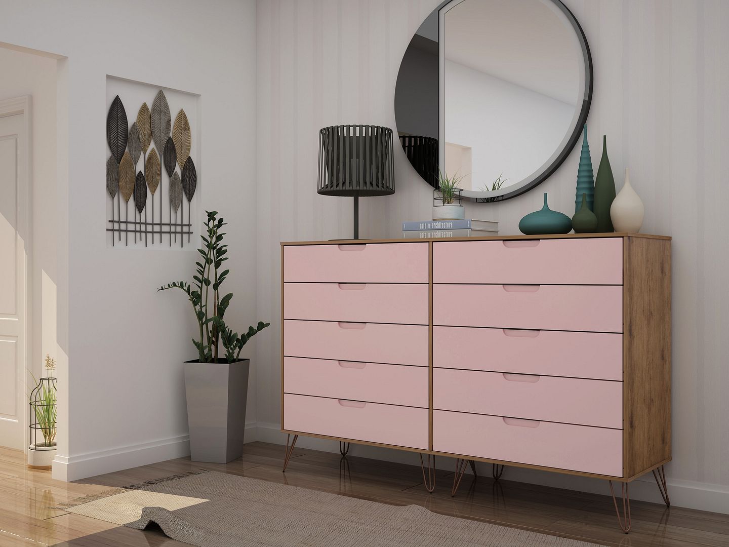 10-Drawer Tall MDF Living Room Double Dresser 