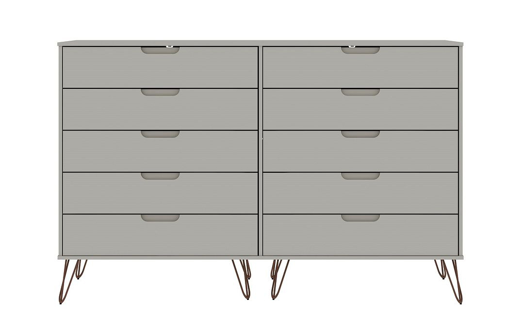 Rockefeller 10-Drawer Tall MDF Double Dresser w/Metal Legs