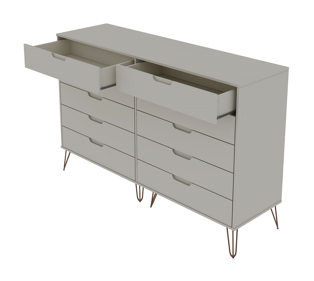 Rockefeller 10-Drawer Tall MDF Double Dresser w/Metal Legs