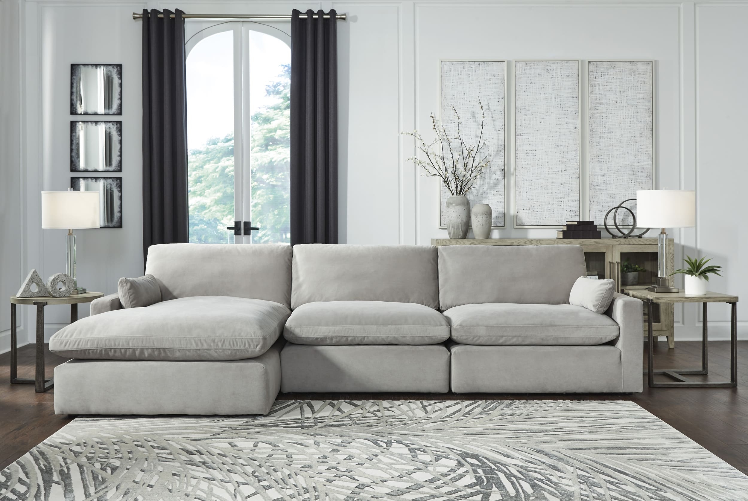 Sophie 3-Piece Polyester L-Shaped Modular Sectional Sofa w/Left Arm Chaise Facing