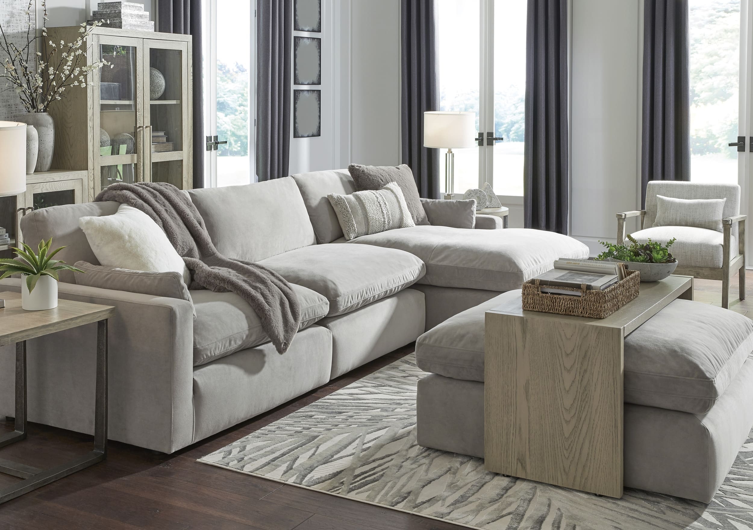 Sophie 3-Piece Polyester L-Shaped Modular Sectional Sofa w/Right Arm Chaise Facing
