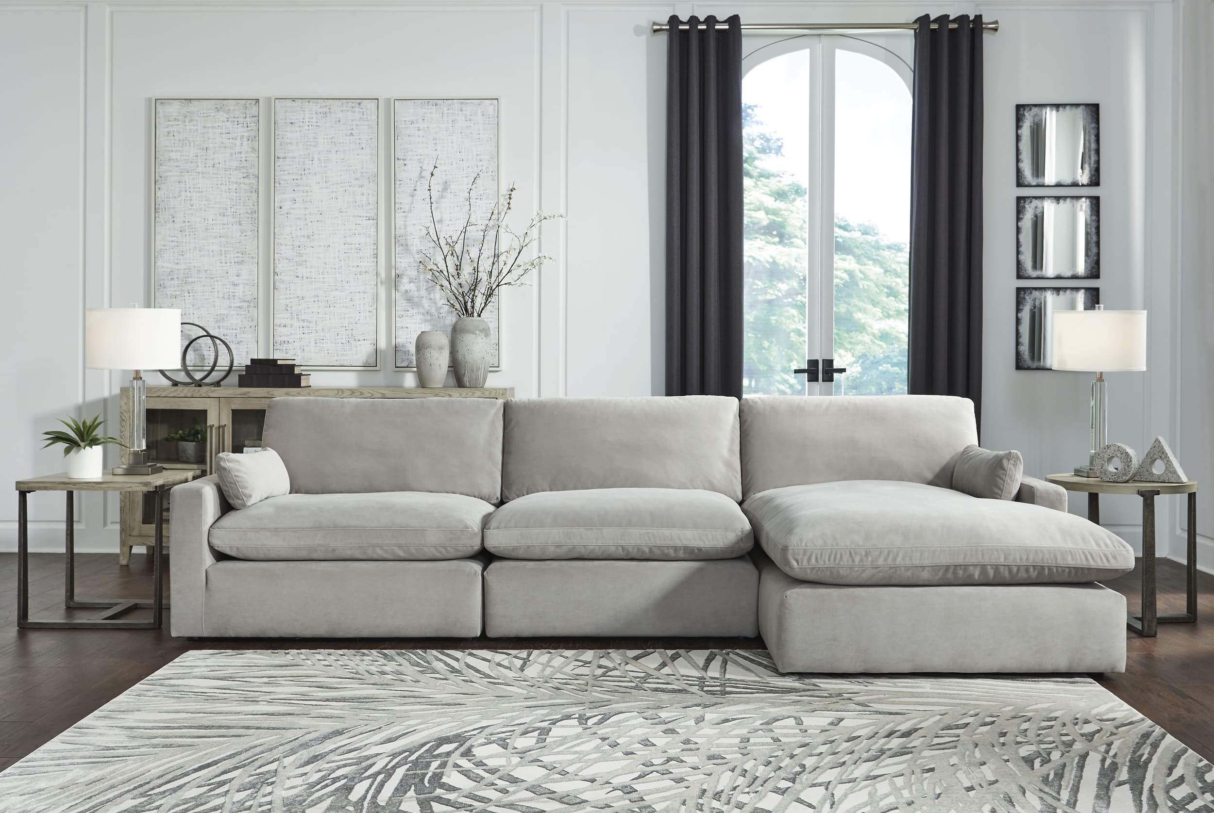 Sophie 3-Piece Polyester L-Shaped Modular Sectional Sofa w/Right Arm Chaise Facing
