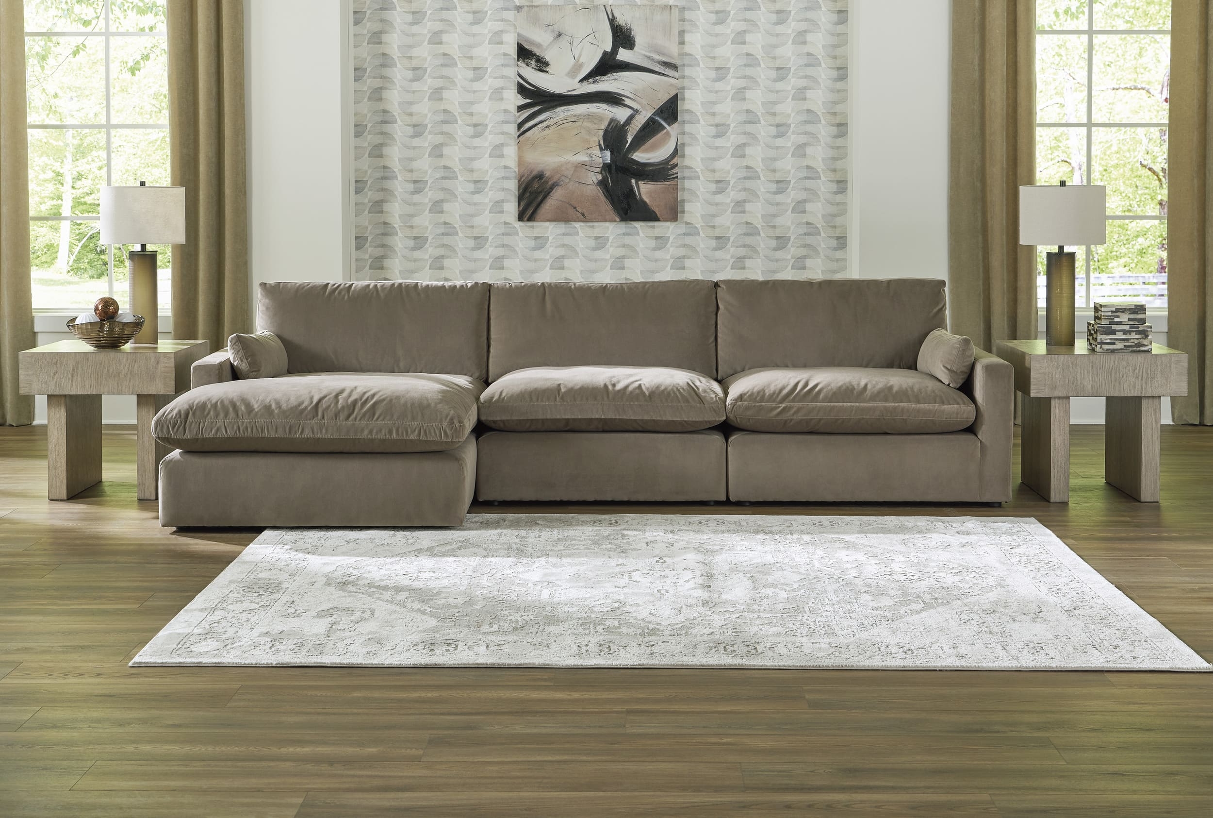 Sophie 3-Piece Polyester L-Shaped Modular Sectional Sofa w/Left Arm Chaise Facing