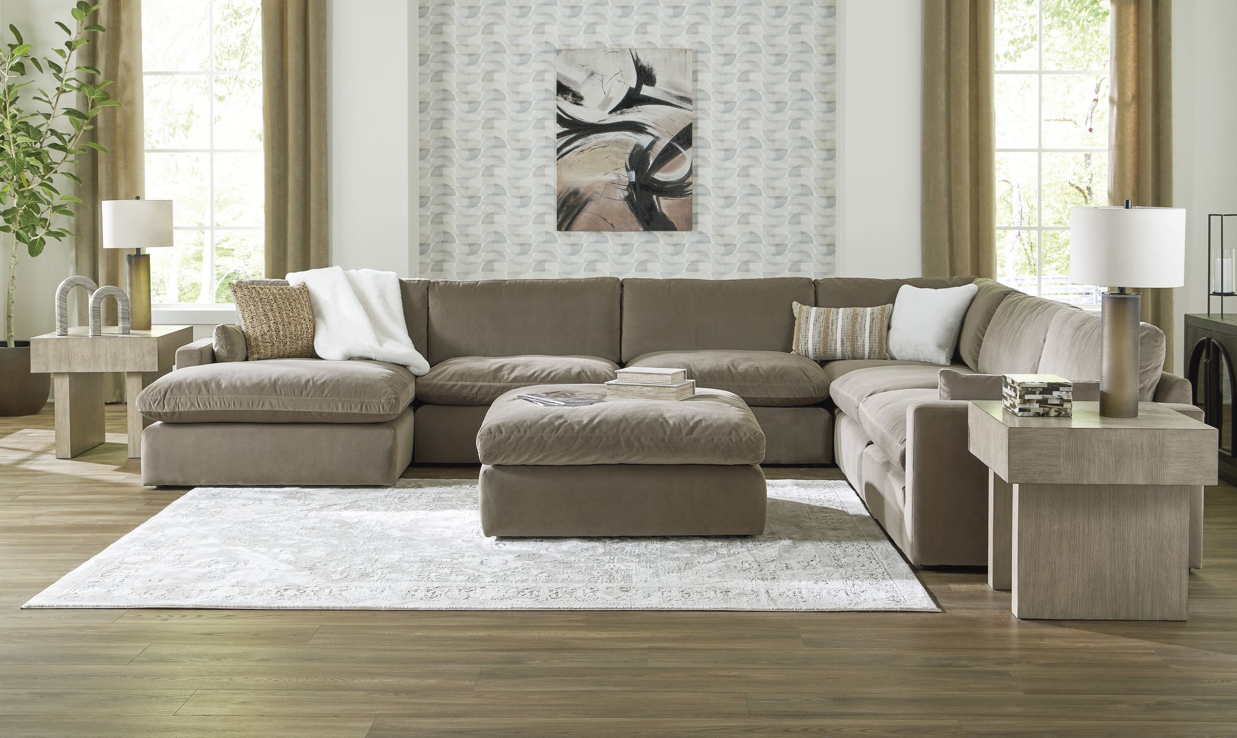Sophie 6-Piece Polyester U-Shaped Modular Sectional Sofa w/Left Arm Chaise Facing