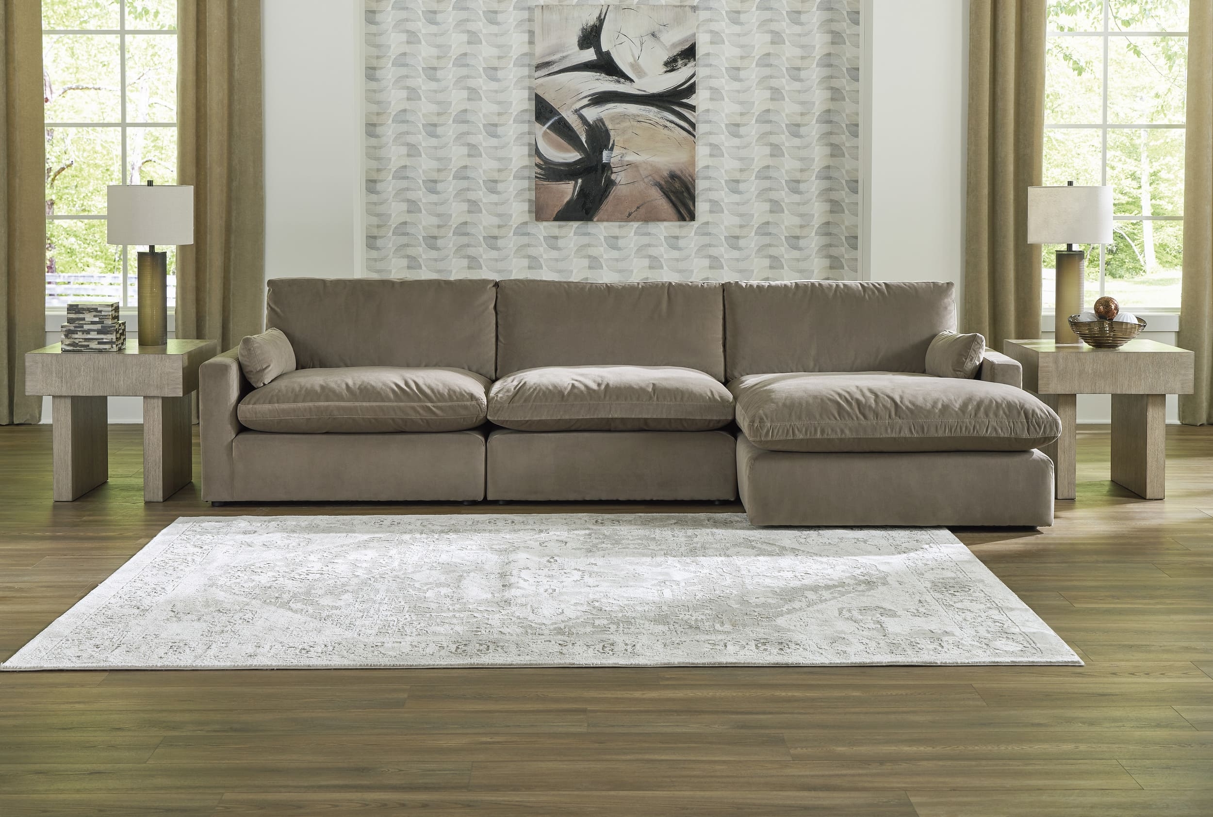 Sophie 3-Piece Polyester L-Shaped Modular Sectional Sofa w/Right Arm Chaise Facing