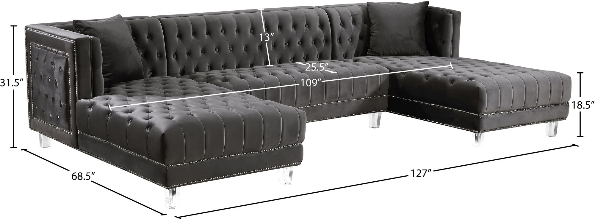 Moda Velvet 3-Piece Sectional