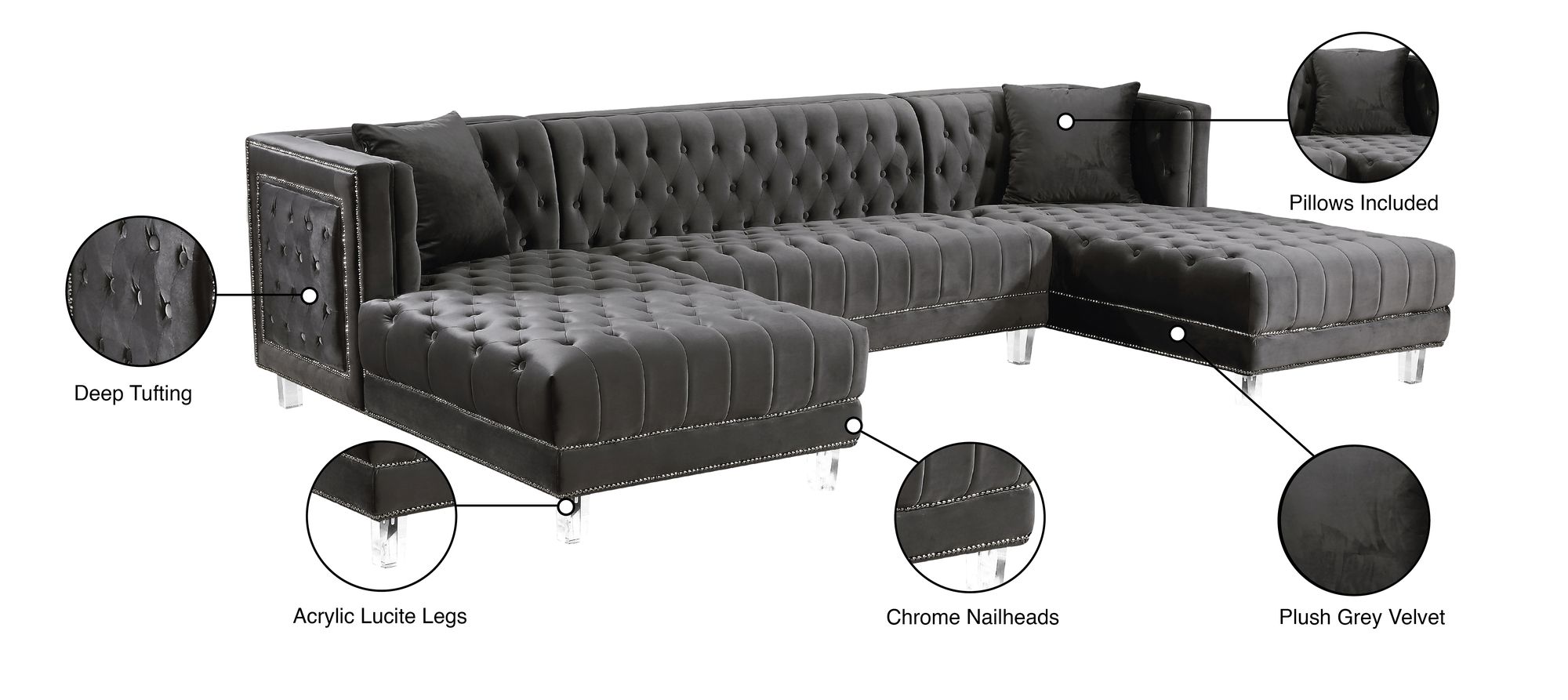Moda Velvet 3-Piece Sectional