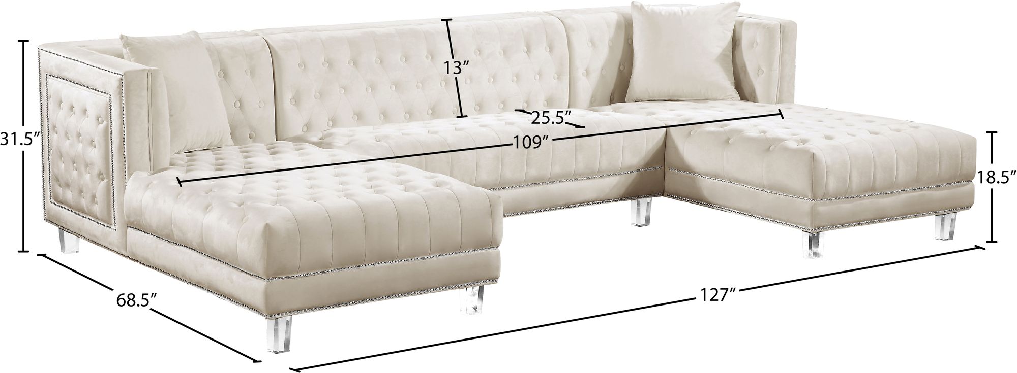 Moda Velvet 3-Piece Sectional