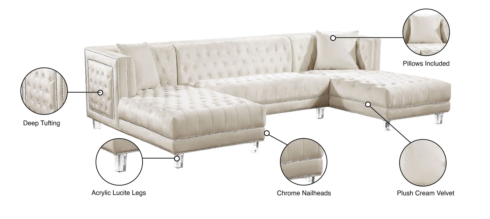 Moda Velvet 3-Piece Sectional
