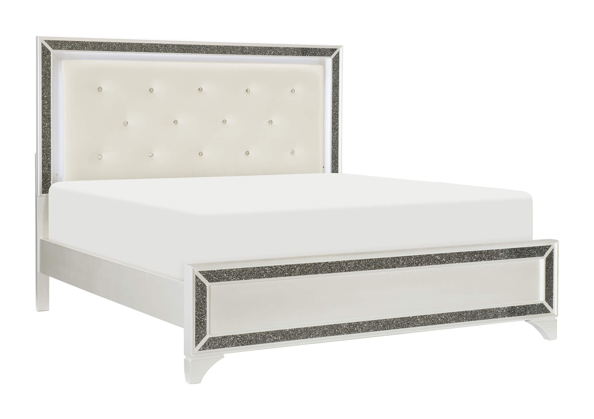 Salon Tufted Leatherette Bedroom Set w/ LED Lighting