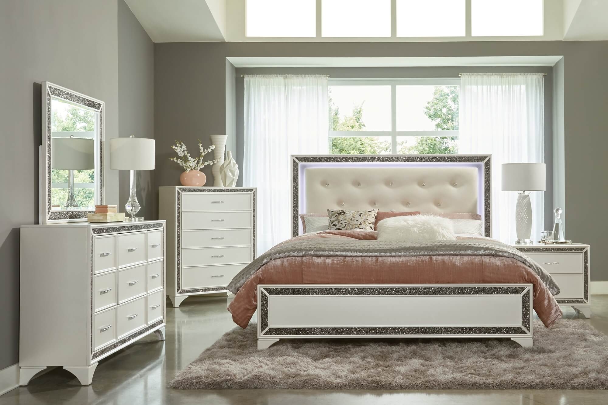 Salon Tufted Leatherette Bed w/ LED Lighting