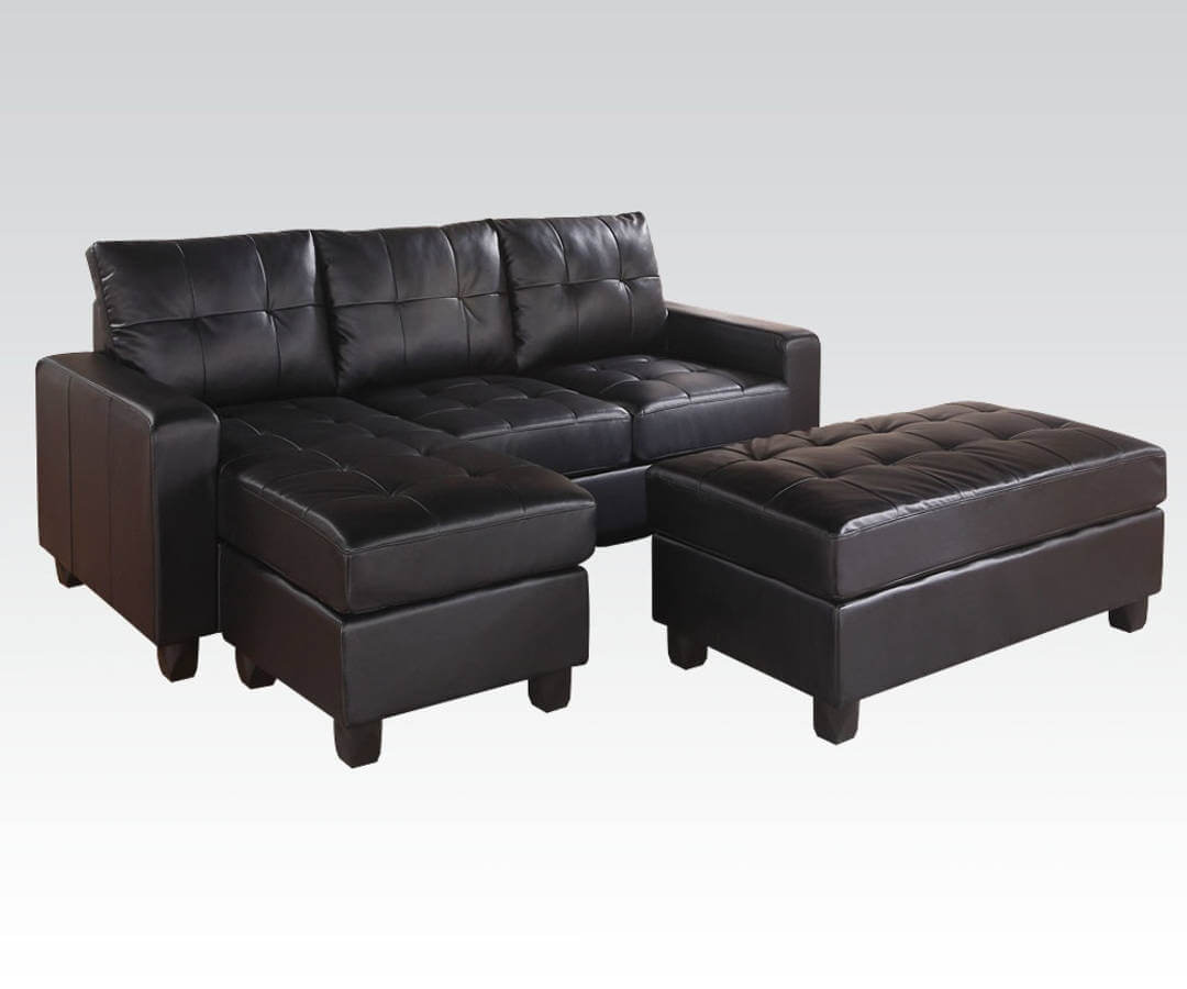 Lyssa Sectional w/Ottoman, Left Arm Facing, Black by ACME