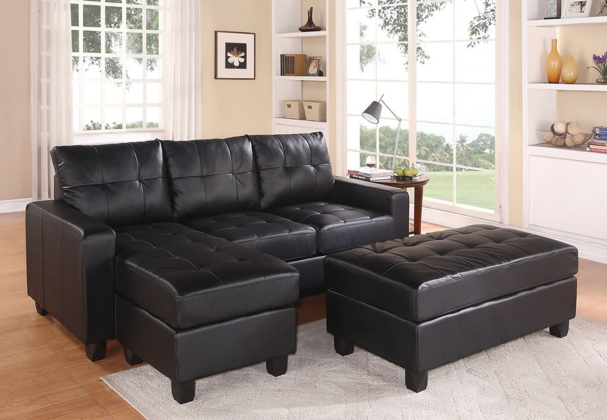 Lyssa Sectional w/Ottoman, Left Arm Facing, Black by Acme Furniture