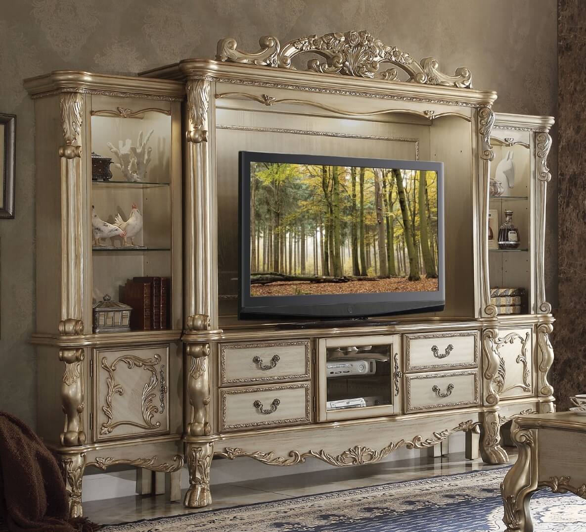 Dresden Entertainment Center w/TV Stand, Gold Patina by ACME