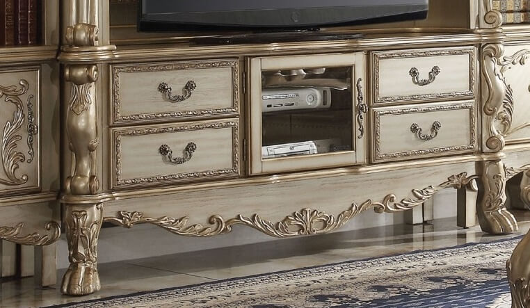 Dresden TV Stand, Gold Patina by ACME
