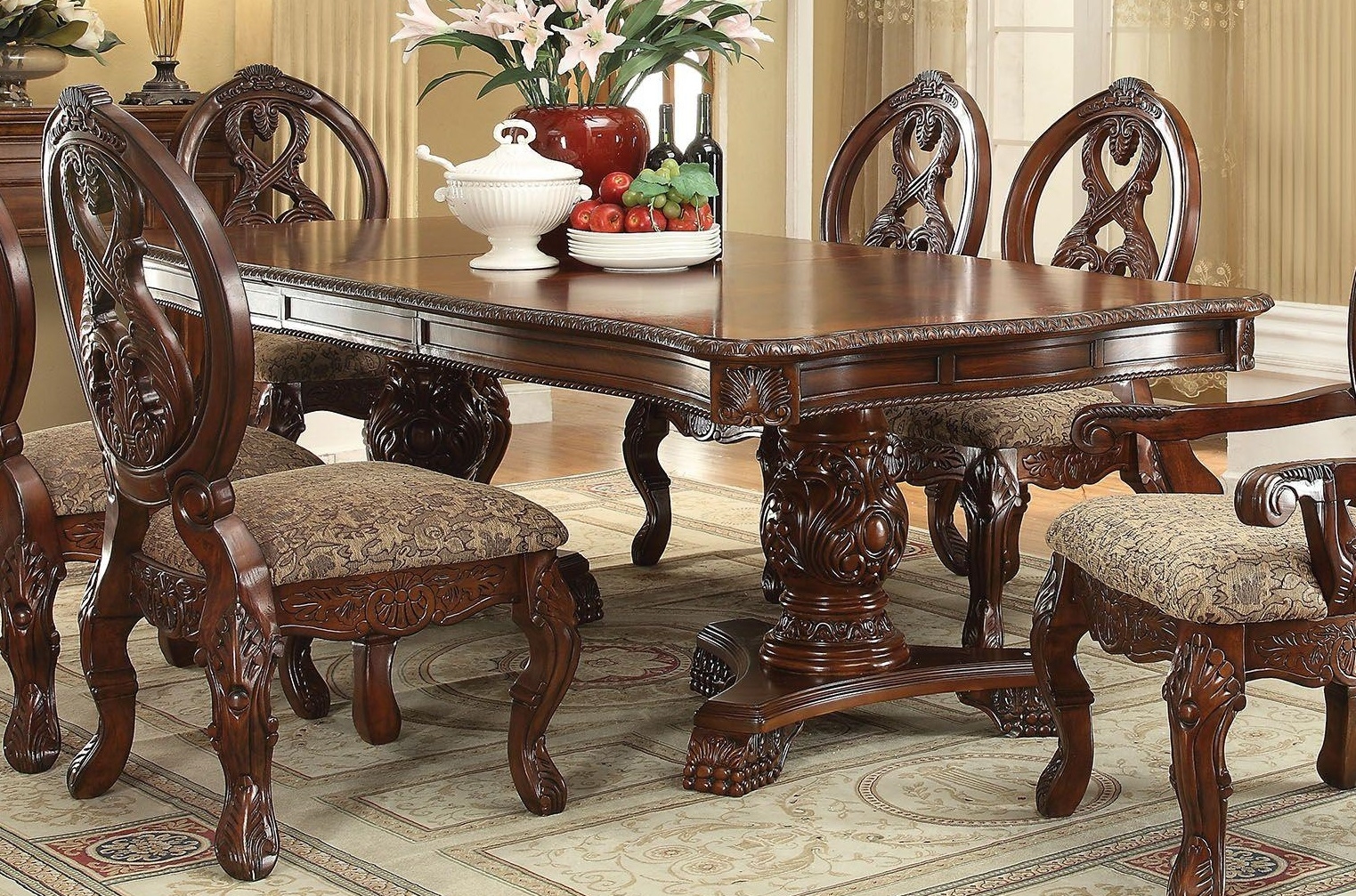Rovledo Wood Double Pedestal Extendable Dining Room Set