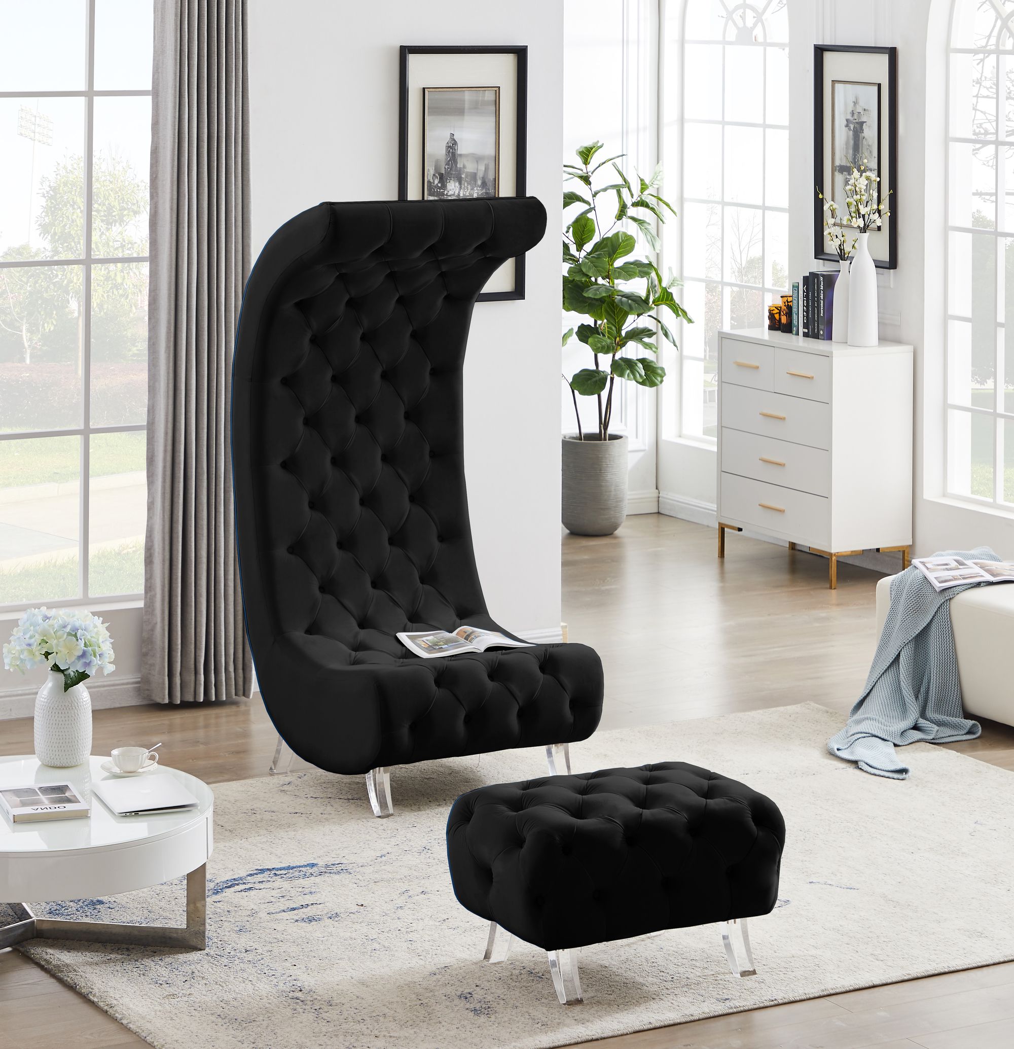 Crescent Velvet Ottoman