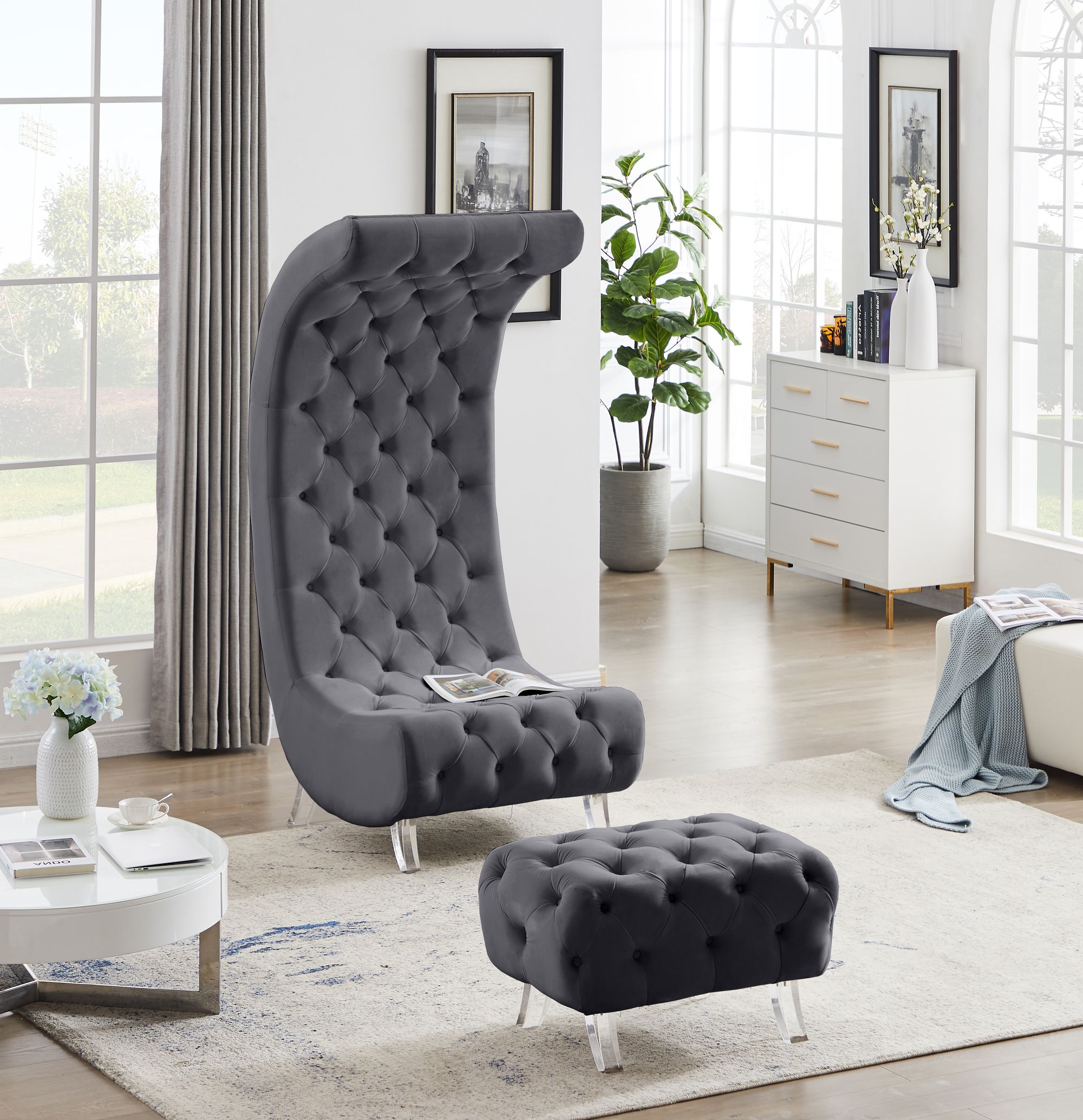 Crescent Velvet Ottoman