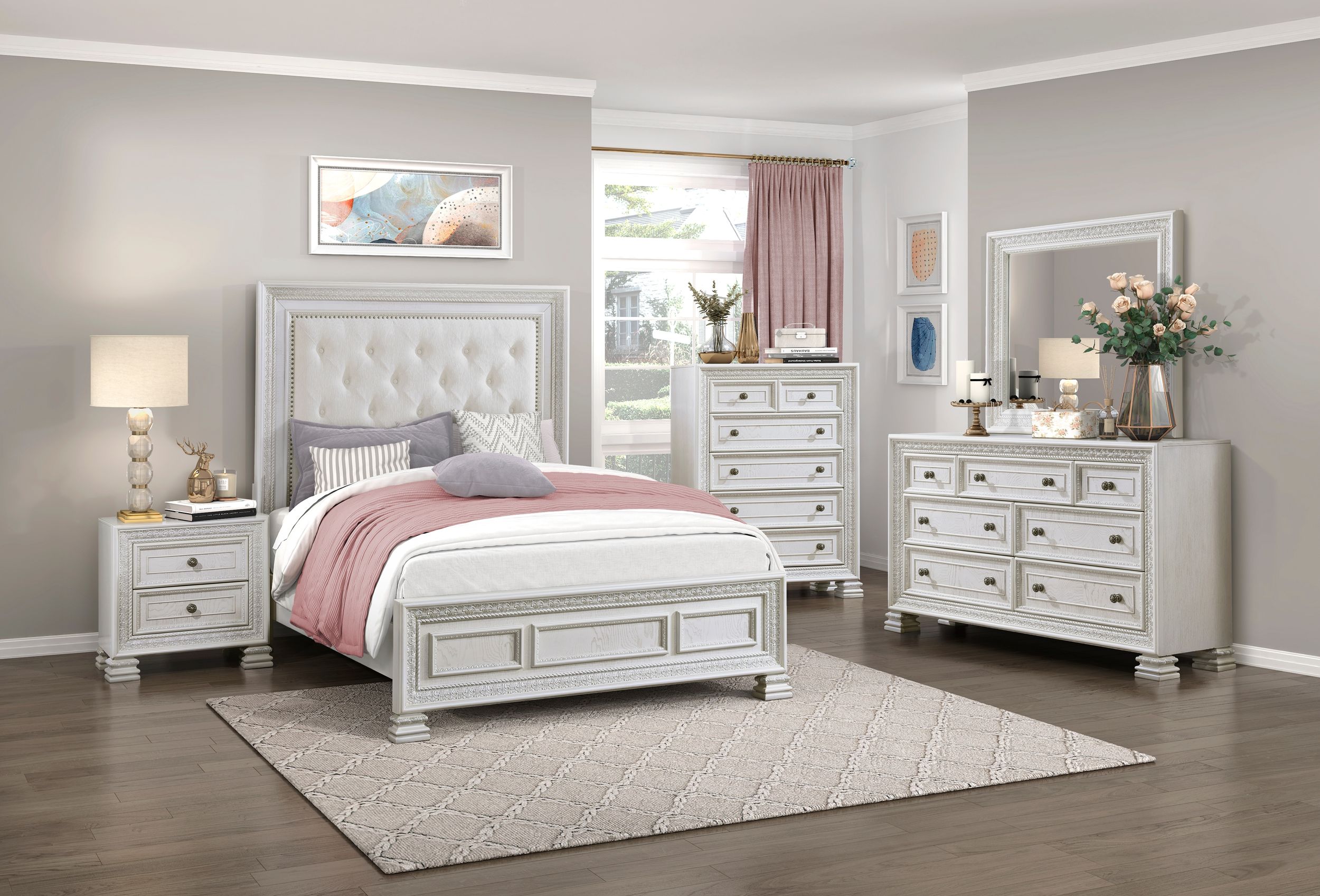 Theodora Polyester/Wood Queen Panel Bed