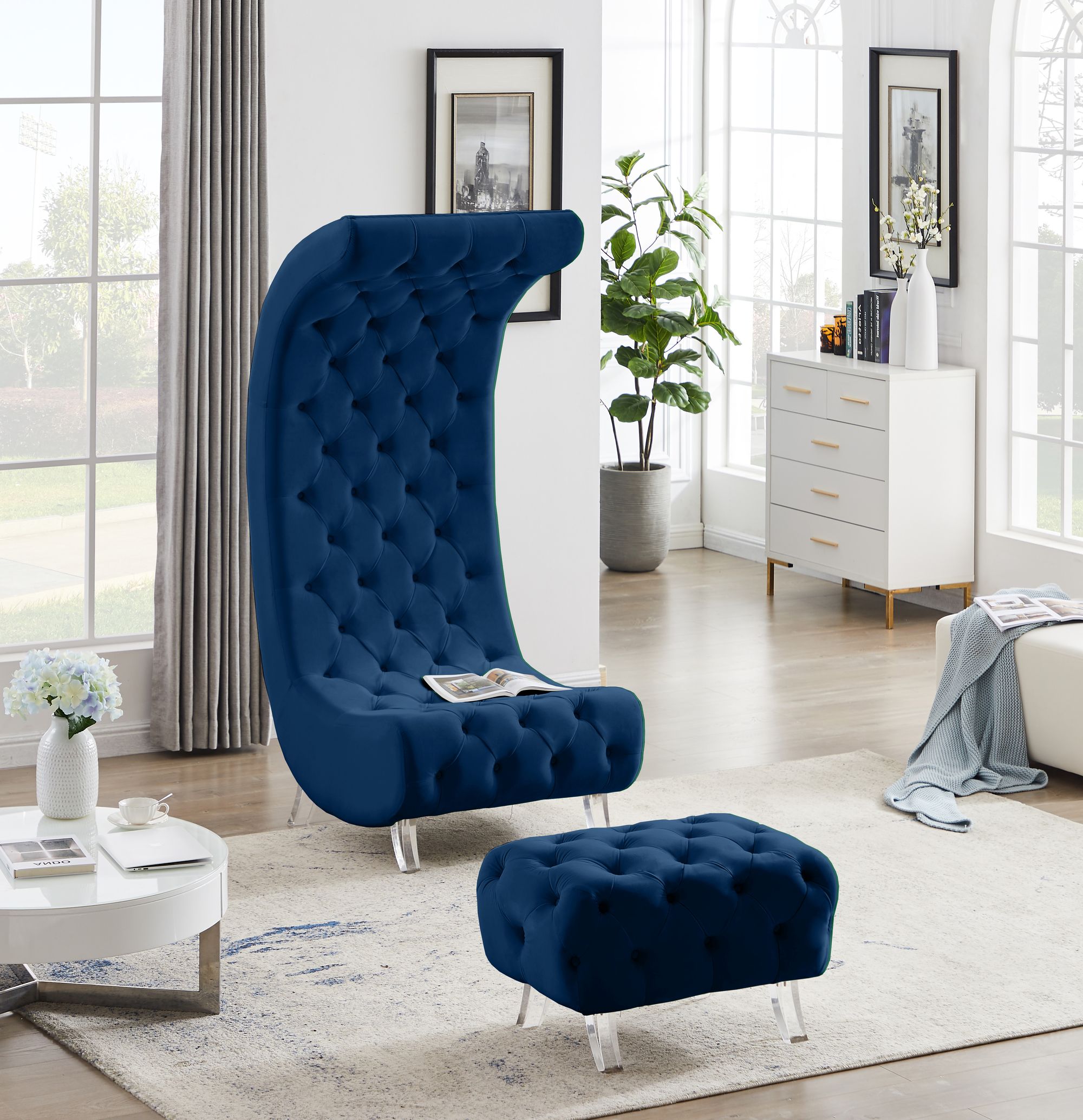 Crescent Velvet Ottoman