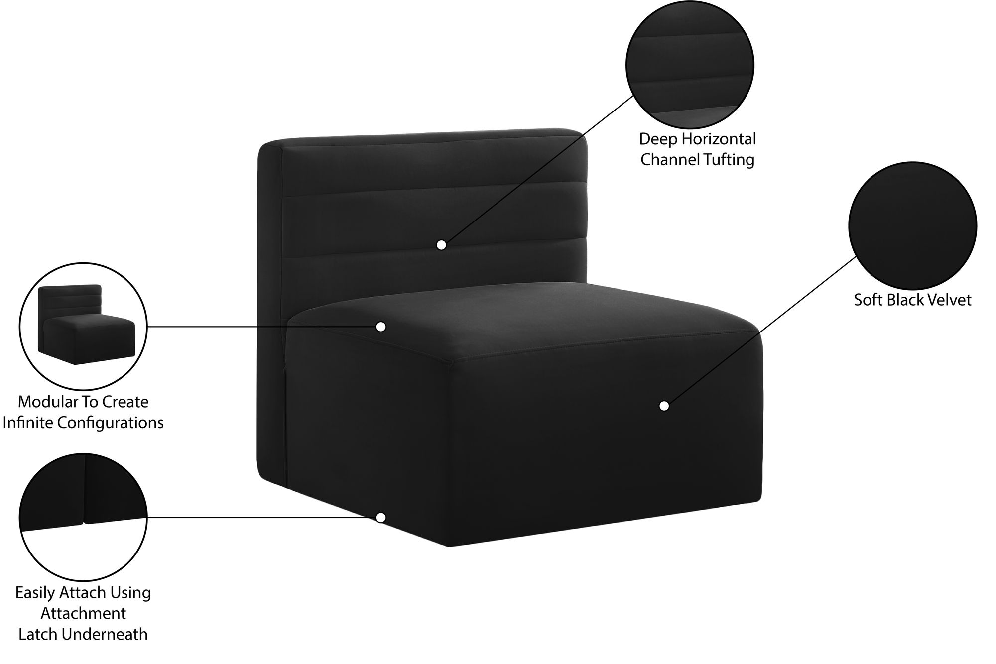Quincy Velvet Modular Comfort Armless Chair