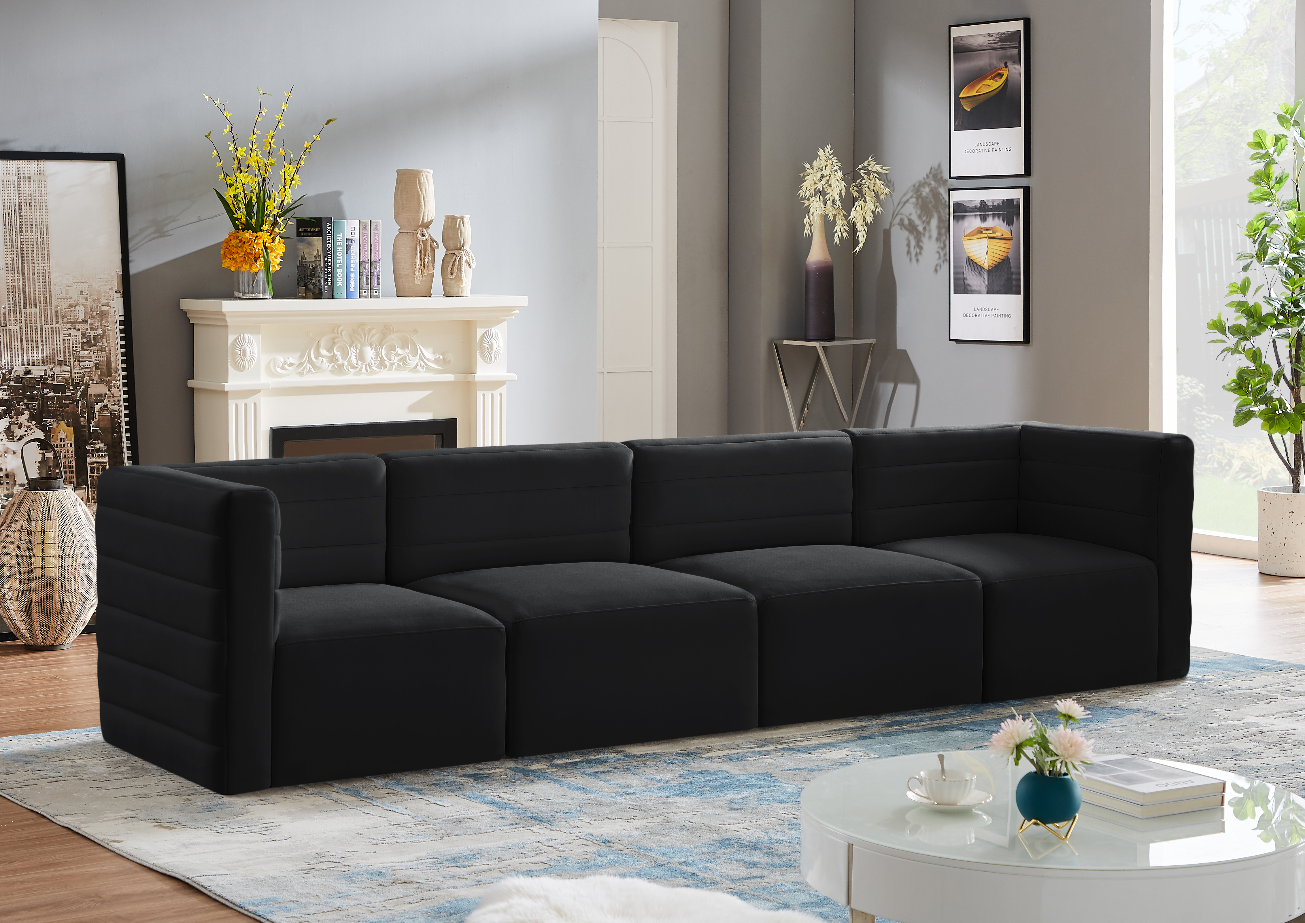 Quincy 126" Velvet Modular Comfort Sofa