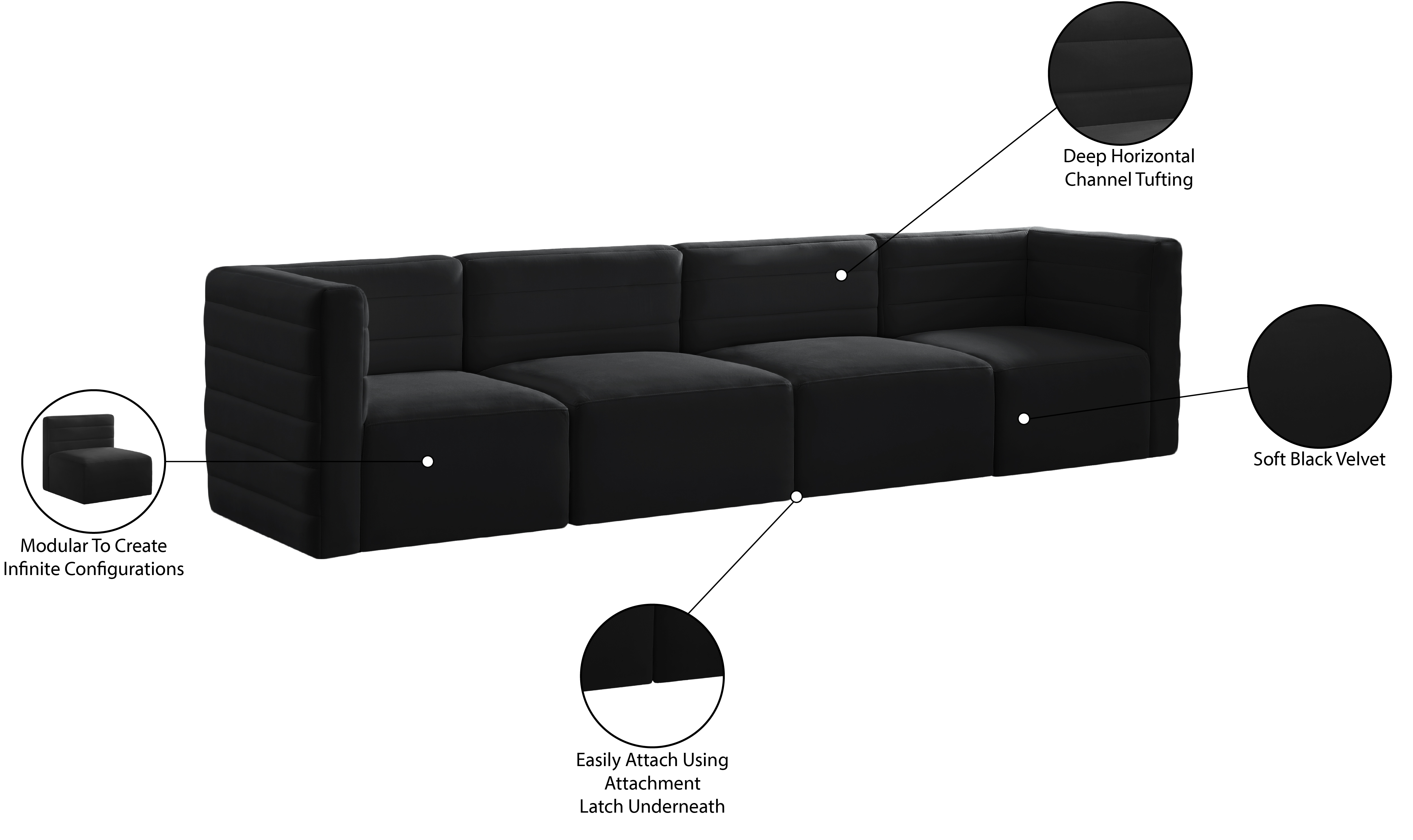 Quincy 126" Velvet Modular Comfort Sofa
