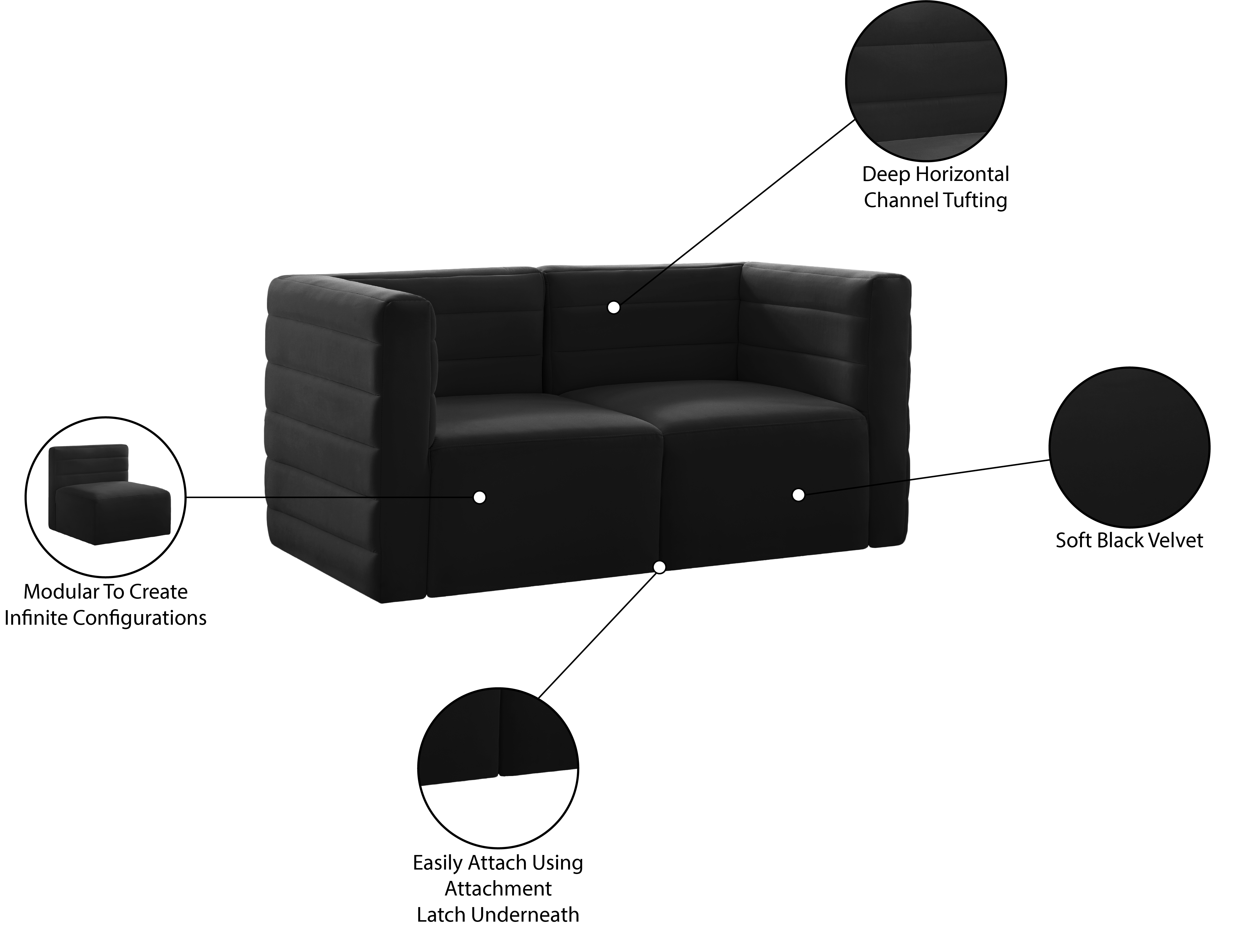 Quincy 63" Velvet Modular Comfort Sofa