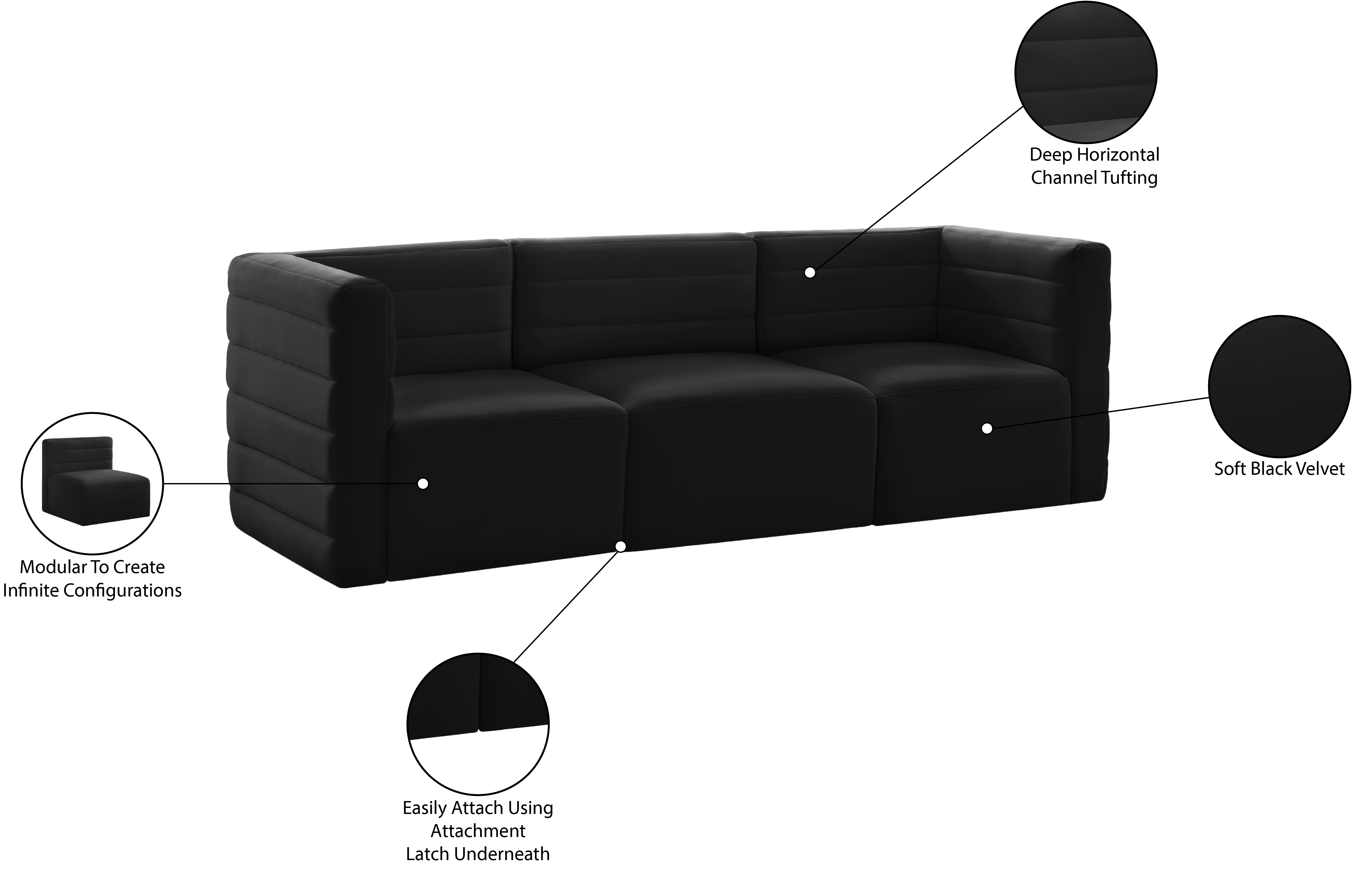 Quincy 95" Velvet Modular Comfort Sofa