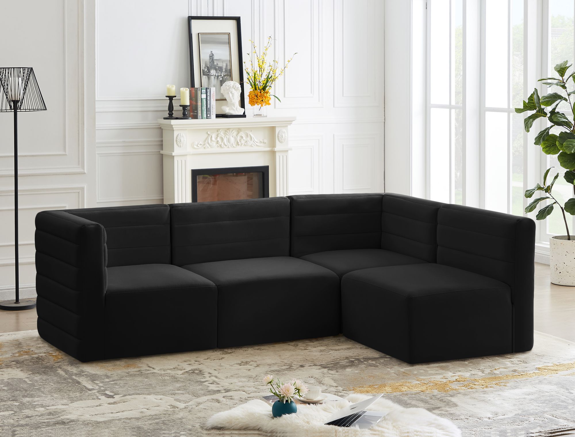 Quincy 95" 4-Piece Velvet Modular Comfort Sectional