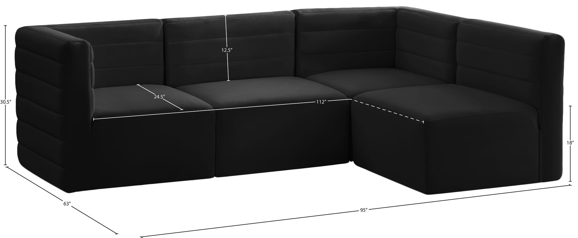 Quincy 95" 4-Piece Velvet Modular Comfort Sectional