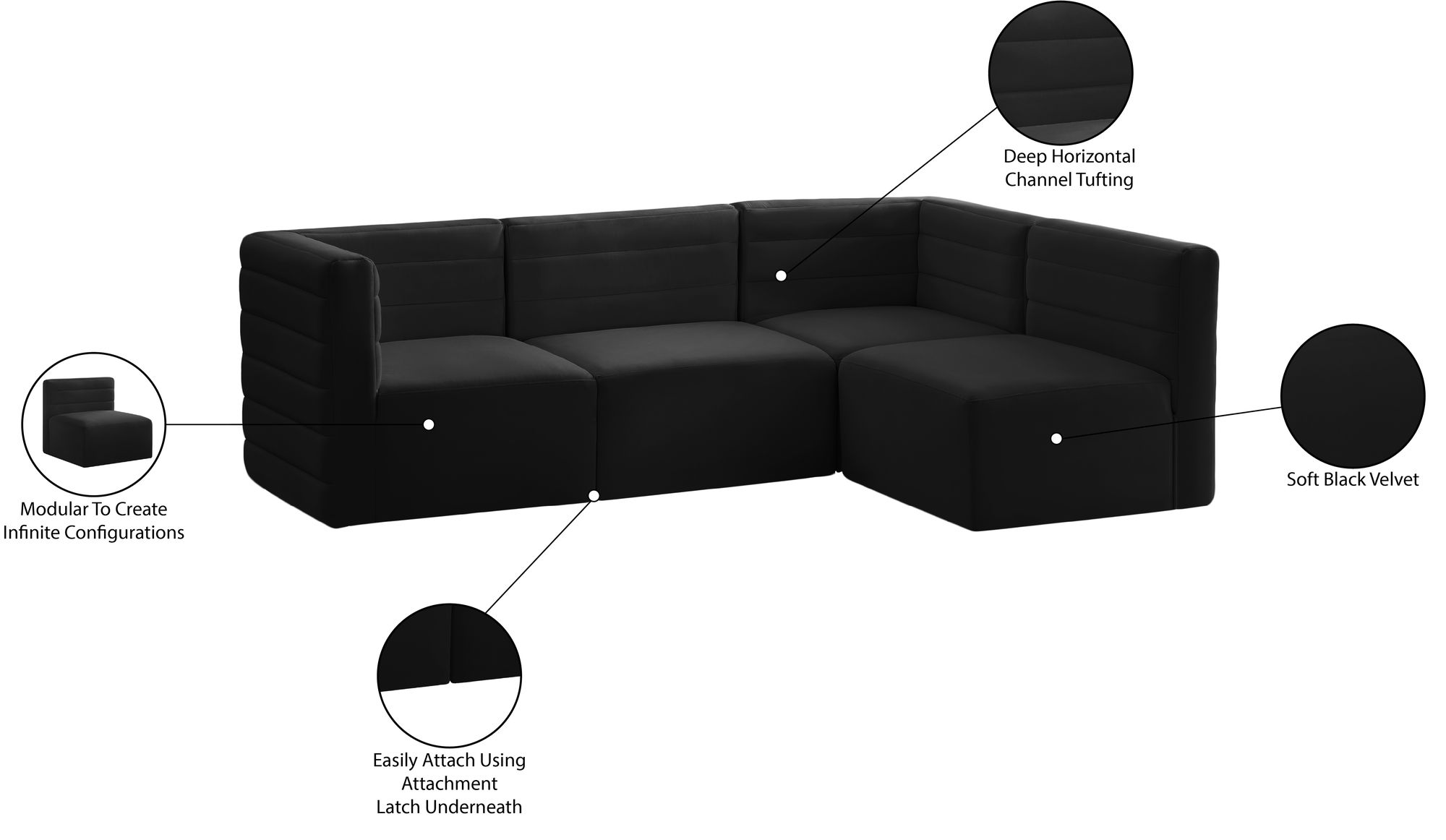 Quincy 95" 4-Piece Velvet Modular Comfort Sectional