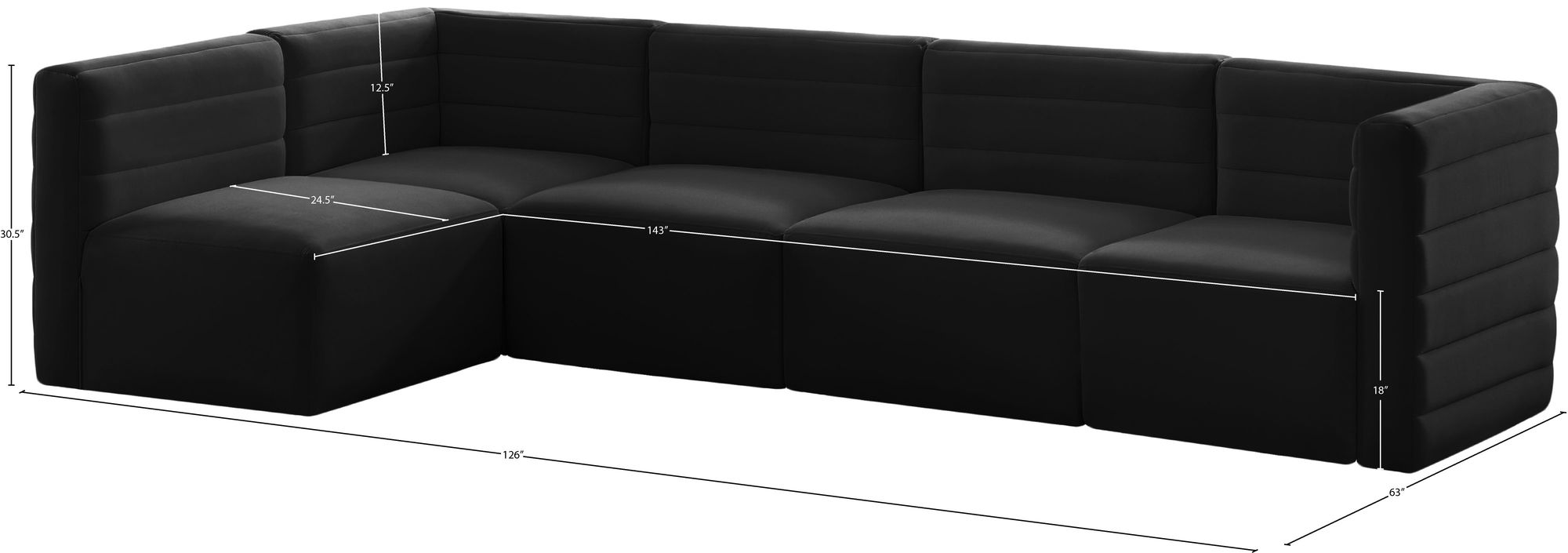 Quincy 126" 5-Piece Velvet Modular Comfort Sectional