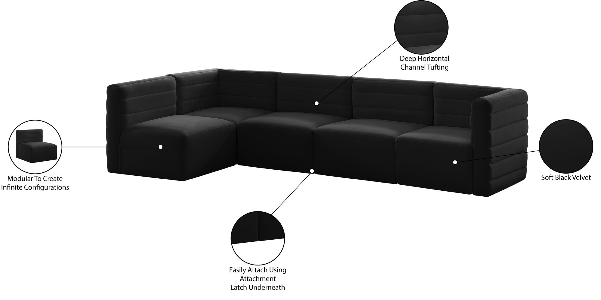 Quincy 126" 5-Piece Velvet Modular Comfort Sectional