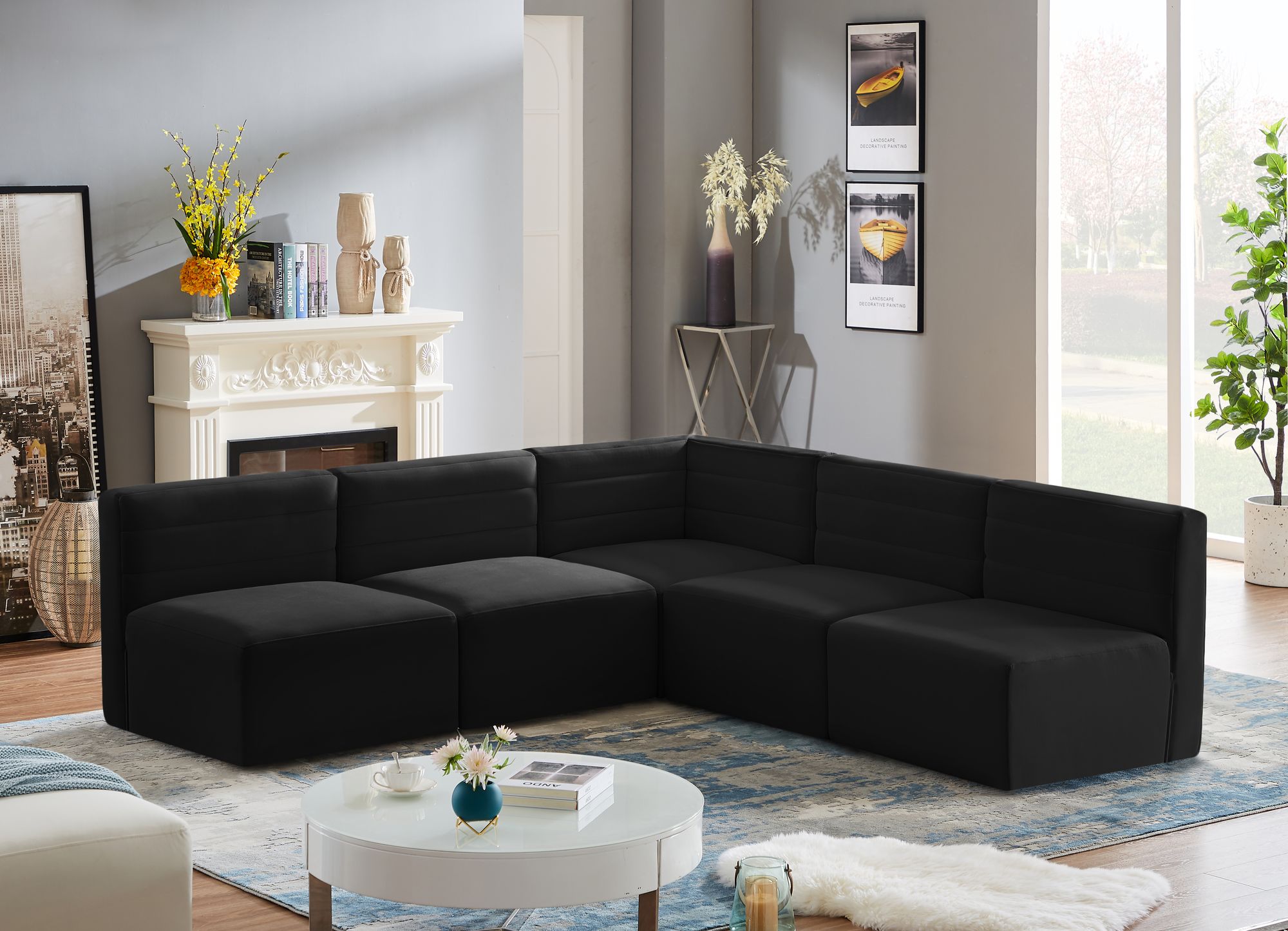 Quincy 95" 5-Piece Velvet Modular Comfort Armless Sectional